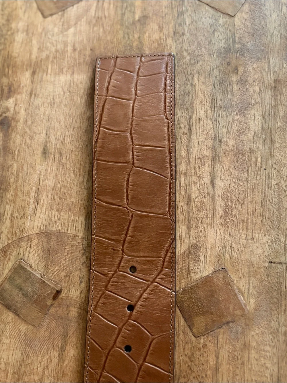 Chico's Croc-Embossed Wide Full Grain Brown Leather Belt with Square Buckle - XL